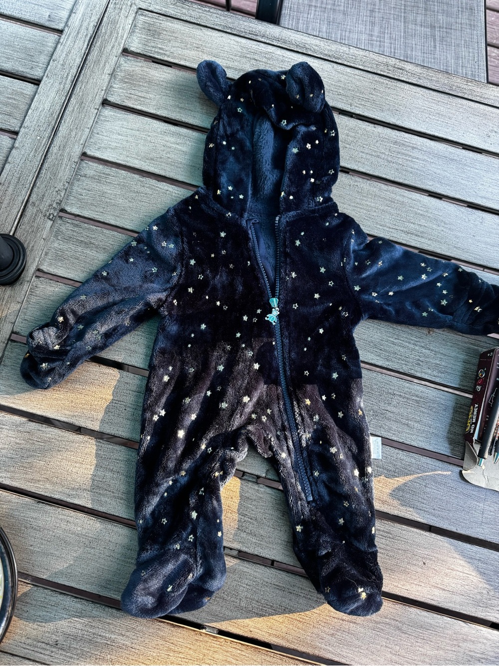 Plush Navy Star Hooded One-Piece for Kids